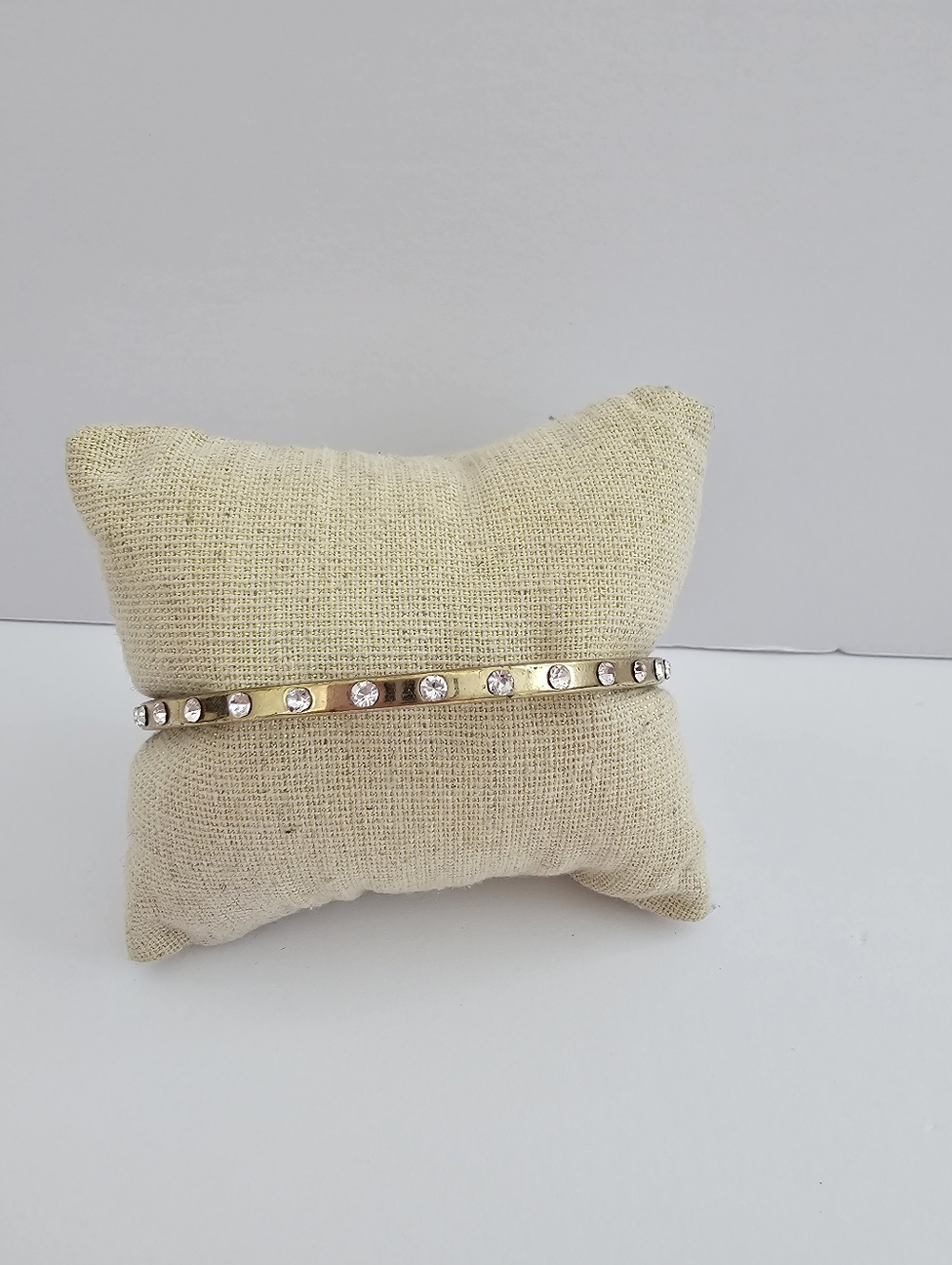 Vintage Gold Plated Rhinestone Bangle, Clear Crystal Eternity Bracelet Stackable
